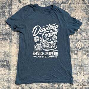 Daytona Motor Speedway Graphic T-Shirt Size S Blue Motorcycle